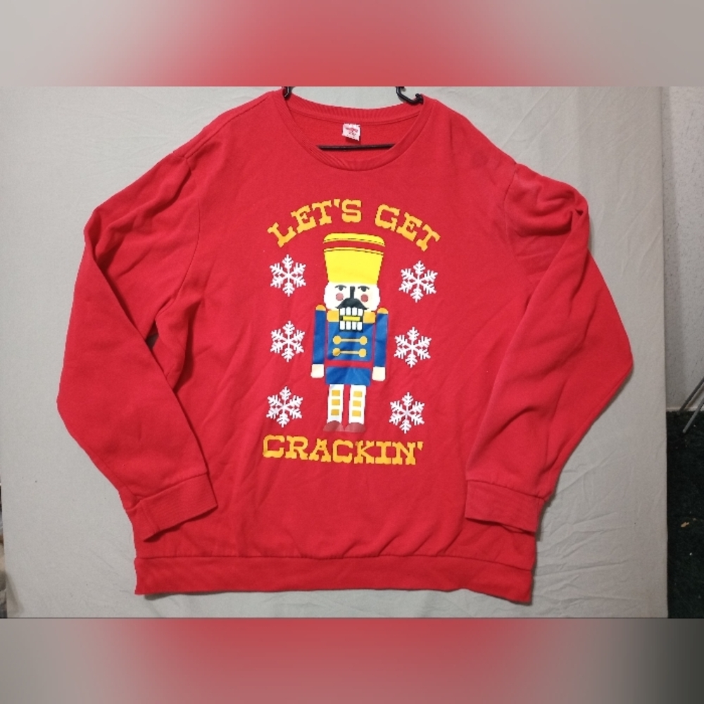 Holiday Time Ugly Chrismas Sweater Let's Get Crackin Nutcracker 3XL Red